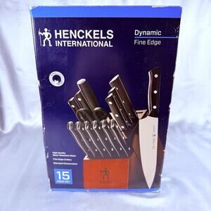 Henckels Dynamic 15pc Knife Block Set Fine Edge Stainless Steel NEW Open Box